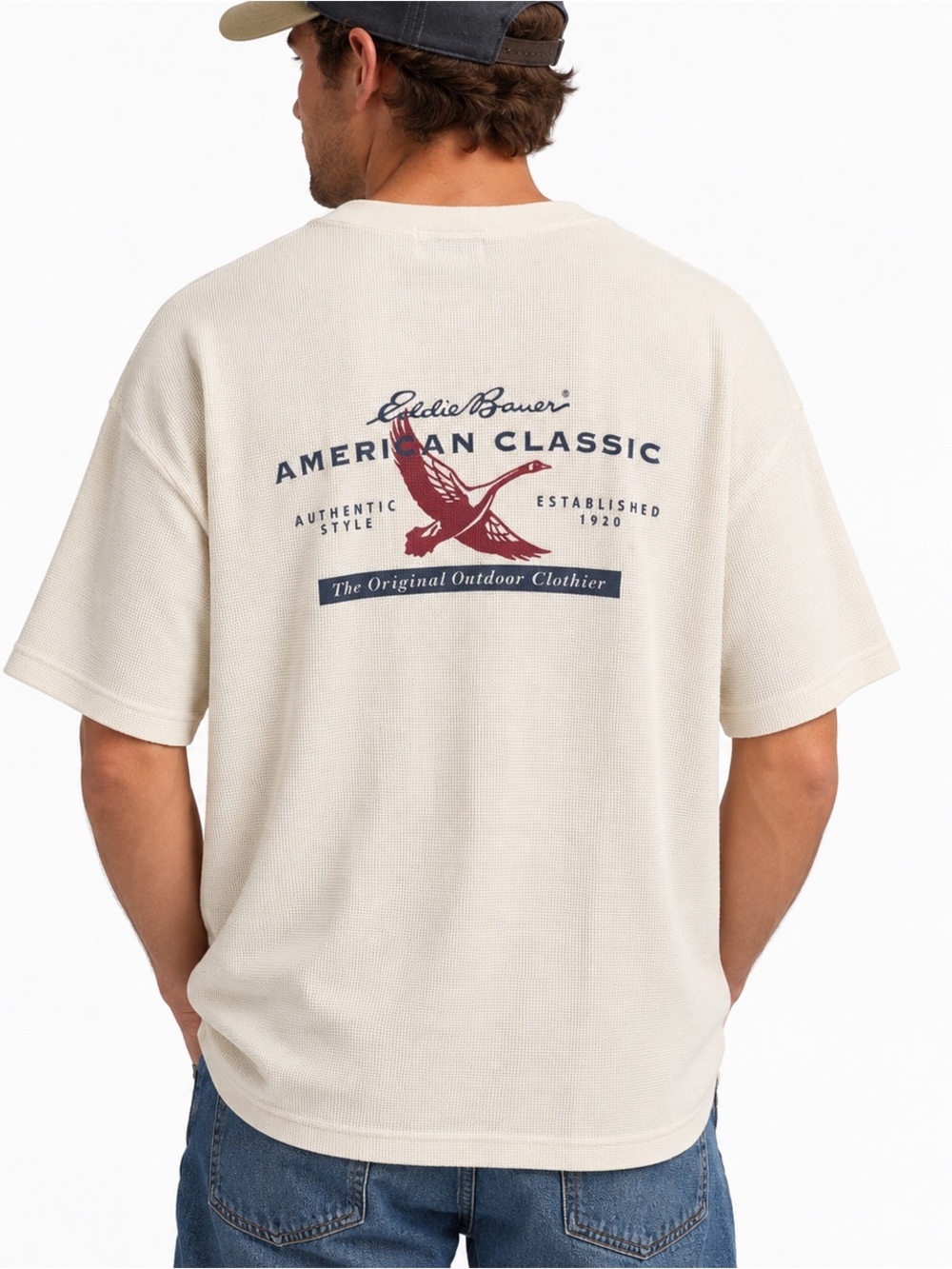 Vintage Eddie Bauer American Classic Waffle Knit Graphic Tee Men’s XL 90s Y2K